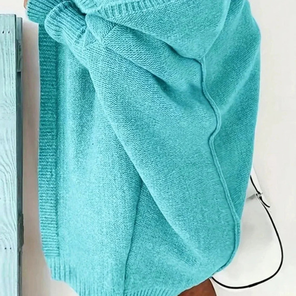 Blue Casual Womens Batwing Sleeve Hooded Open Front Cardigan - Picture 2 of 3